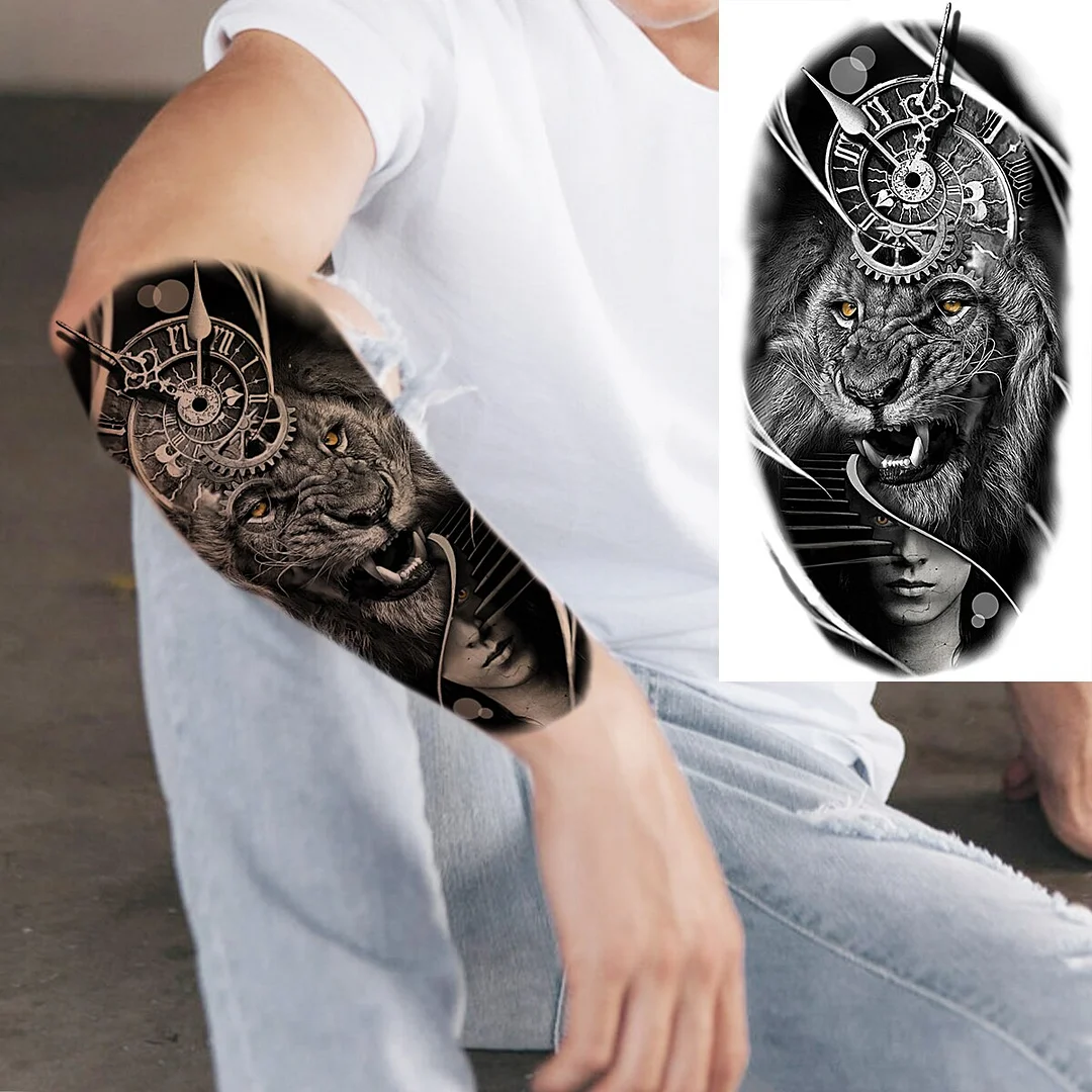Sdrawing Realistic Black Devil Temporary Tattoos For Men Adult Tiger Pirate Skeleton Vampire Fake Tattoo Forearm Scary Tatoo Joker