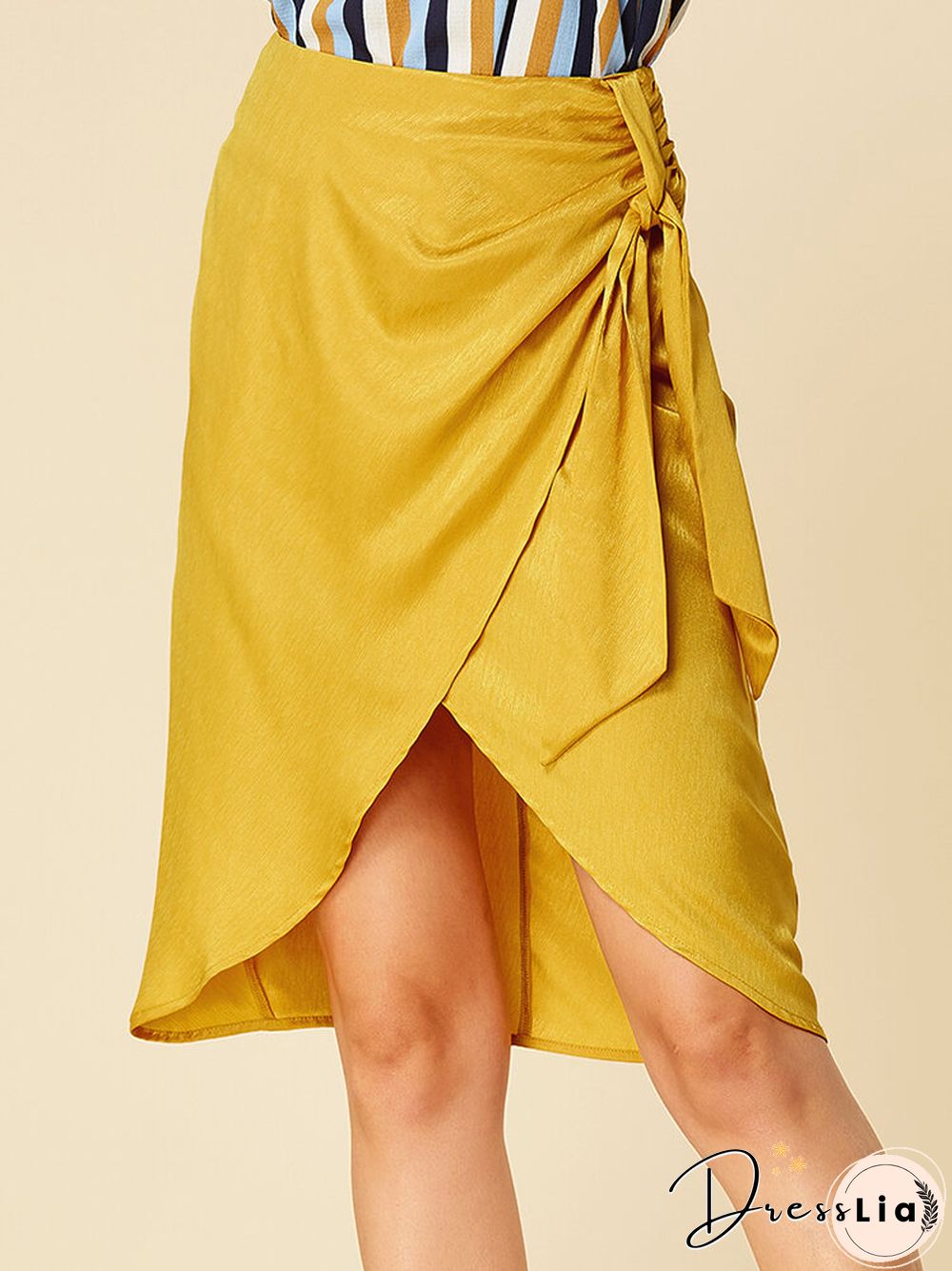 Solid Color Asymmetrical Knotted Casual Skirt for Women