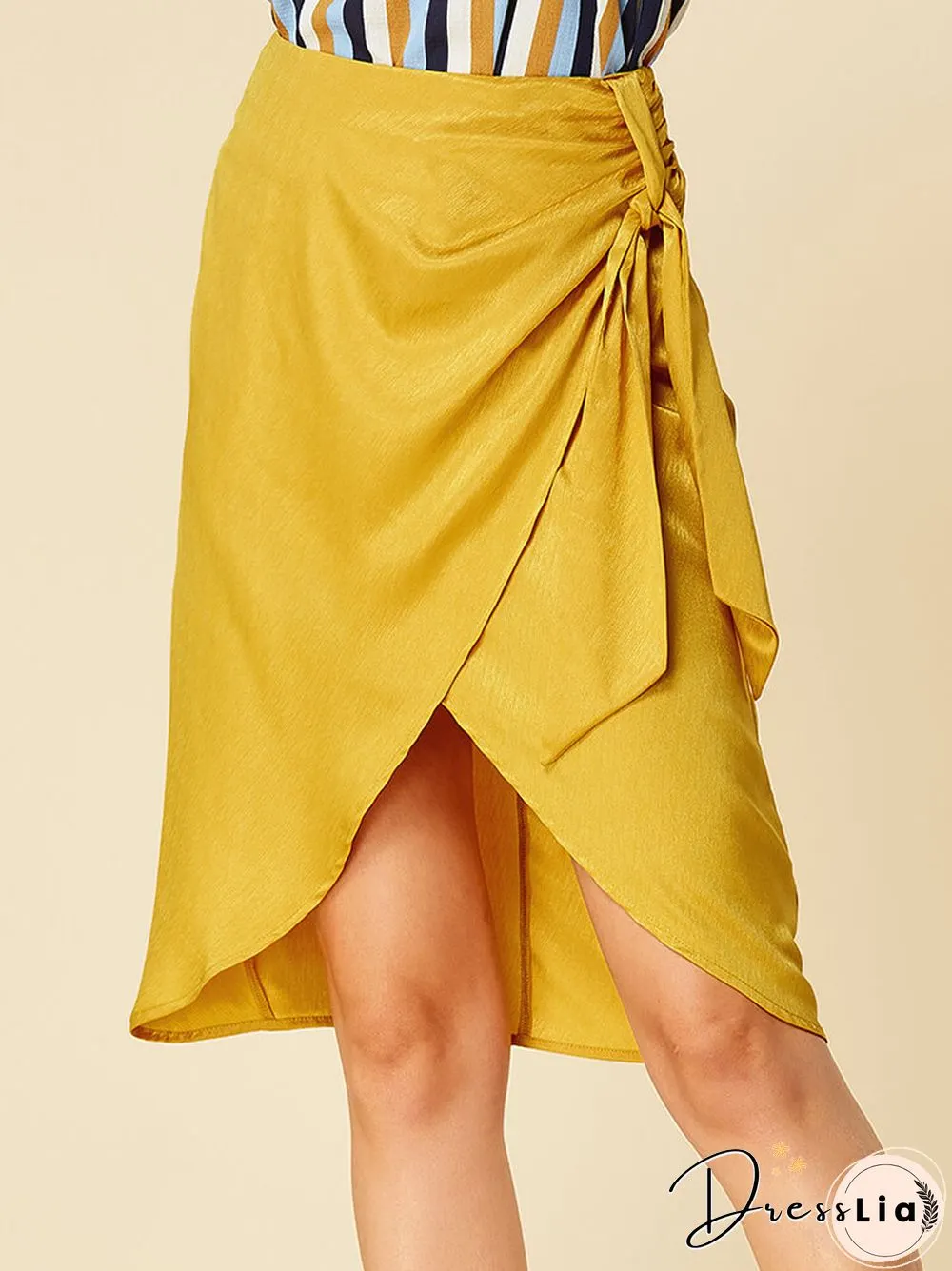 Solid Color Asymmetrical Knotted Casual Skirt for Women