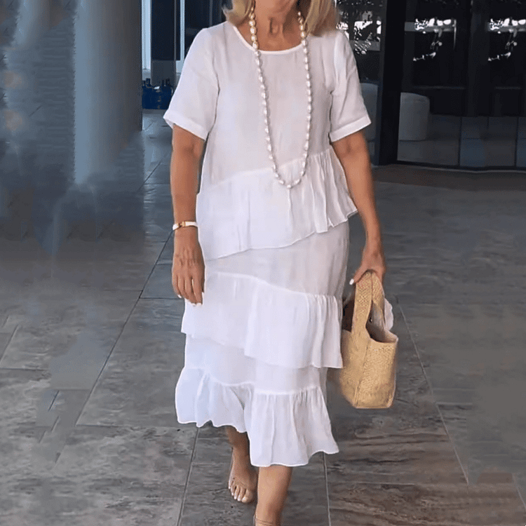 🌸Spring Specials💐 Women's Pleated Tiered Round Neck Solid Dress 