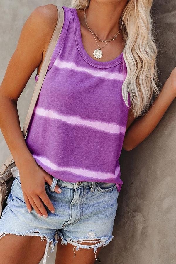Loose Casual Tie-dye Striped Sleeveless Round Neck T-shirt Vest