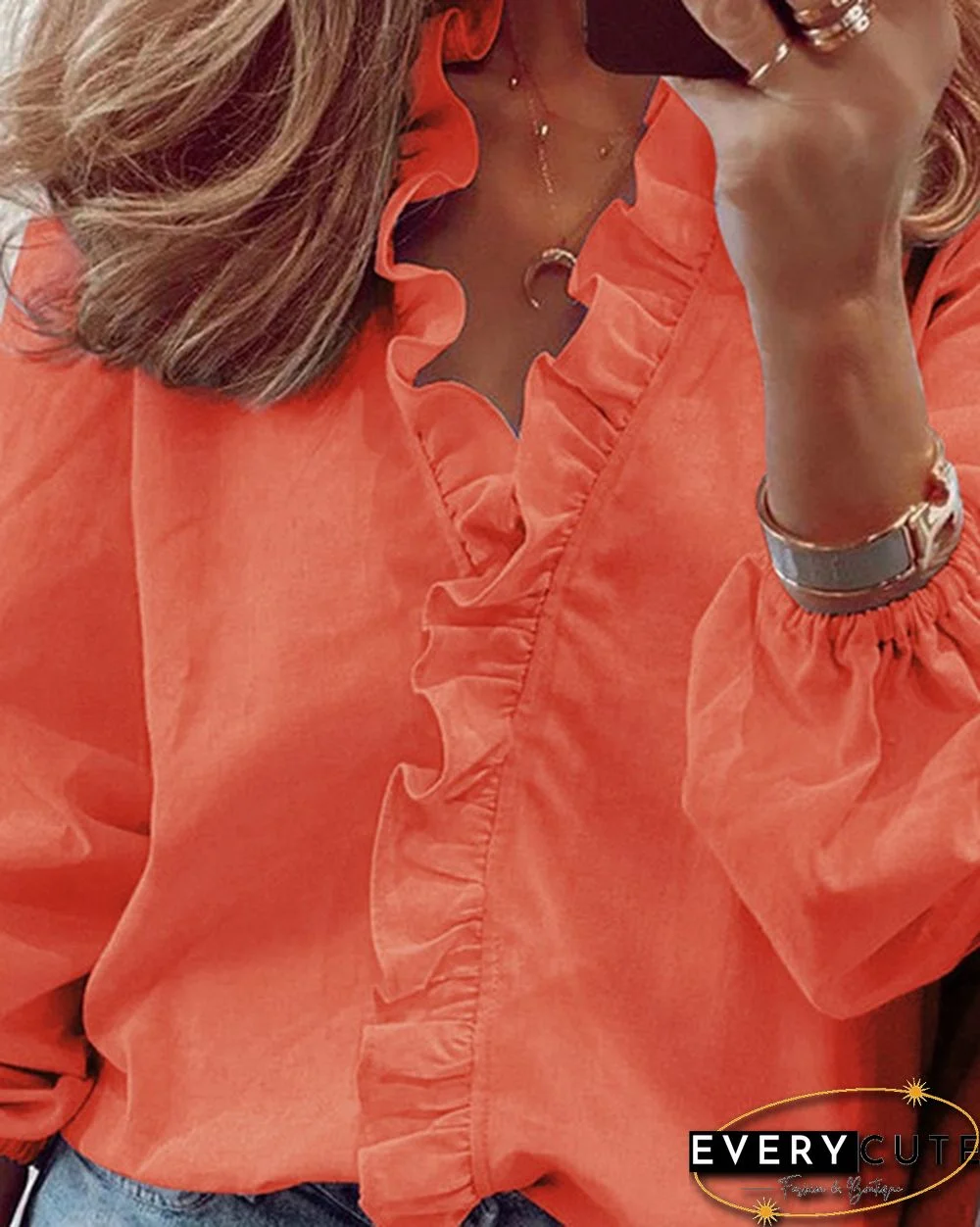 XS-8XL Spring Summer Tops Plus Size Fashion Clothes Women's Casual Long Sleeve Tops Loose T-shirts Deep V-neck Shirts Ladies Flare Tops Solid Color Chiffon Blouses