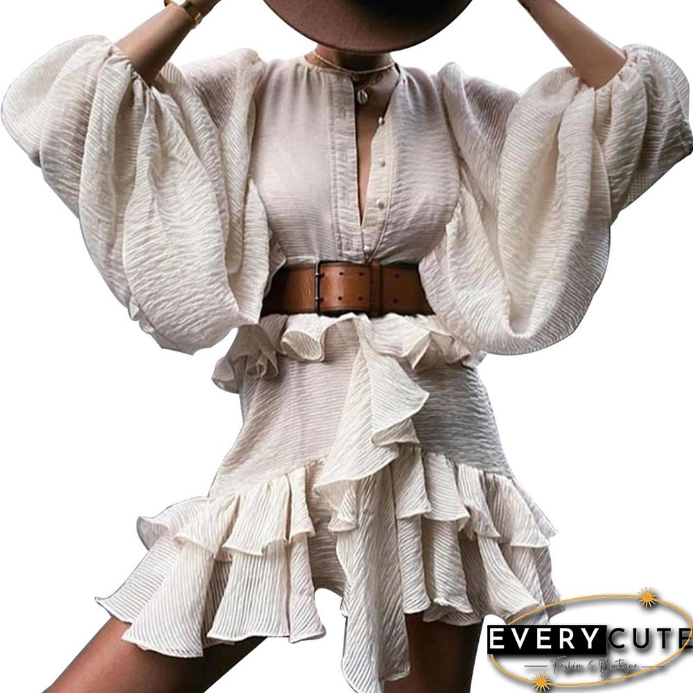 Lantern Ruffled Waist Slim Dress