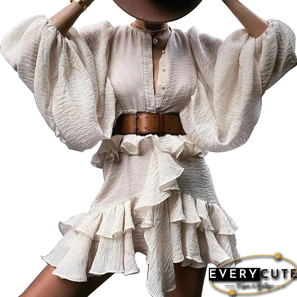 Lantern Ruffled Waist Slim Dress