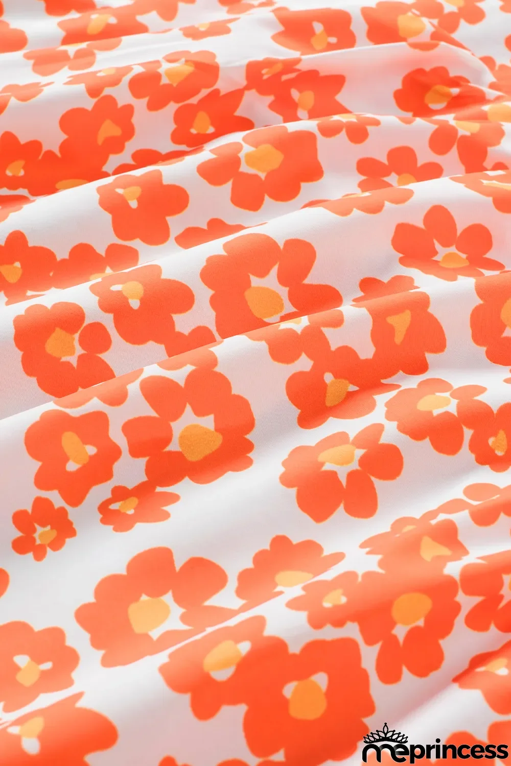 Orange Floral Print Square Neck Ruffle Tank Top