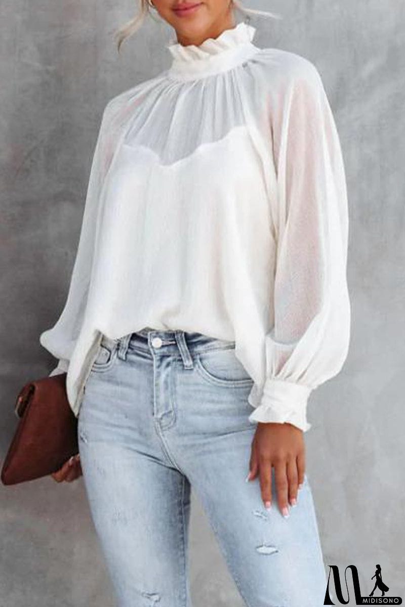 MidiSono - Sexy Elegant Solid Patchwork Turtleneck Tops