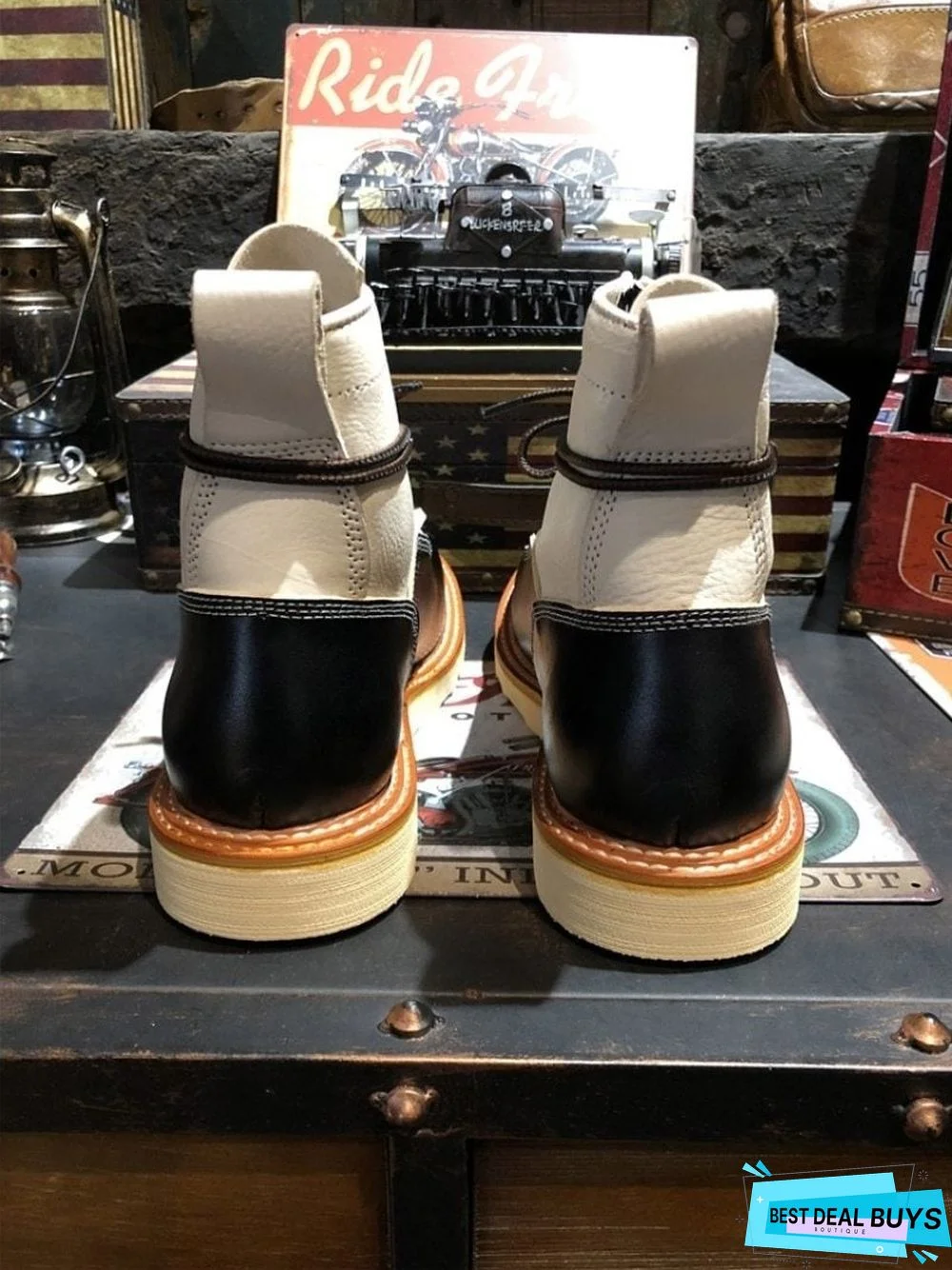 High Top Shoes Men England Style Vintage Casual Work Boots Lace Up Office Shoes