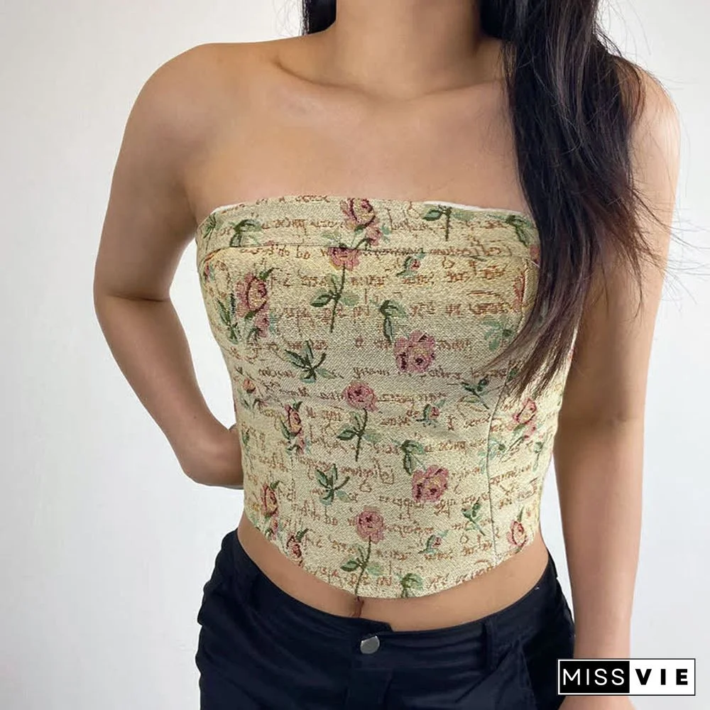 Vintage Rose Print Crop Top