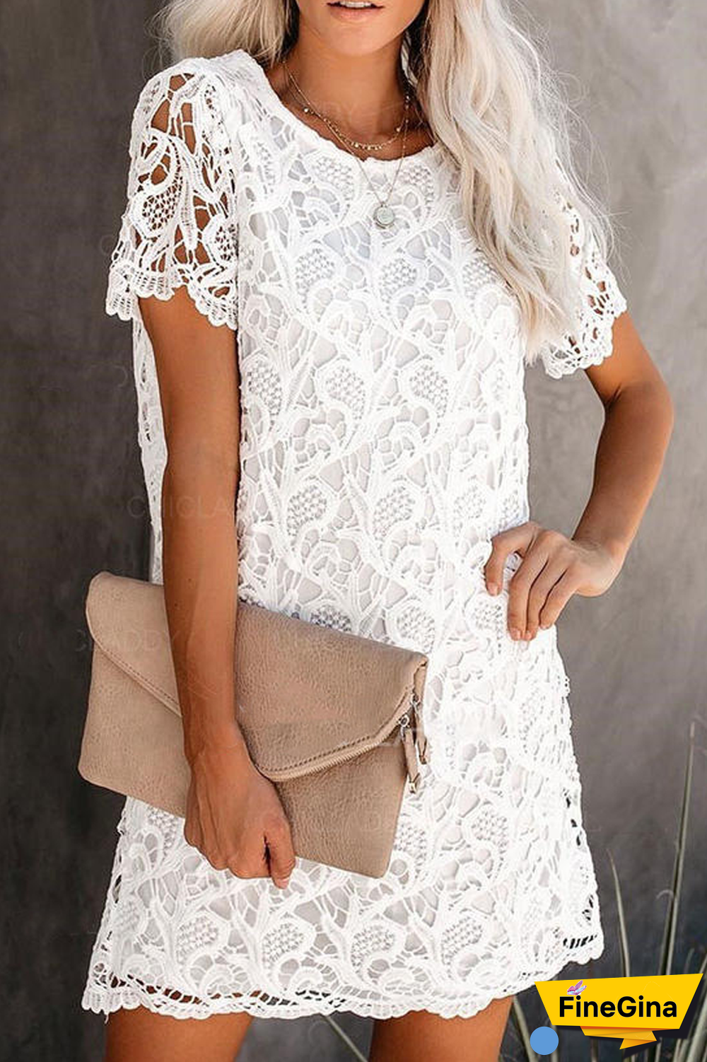 KarliDress Round Neck Hollow Lace Mid-length Dress P12735