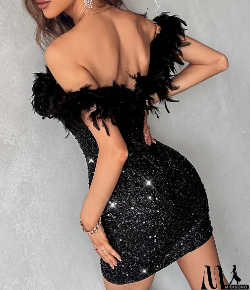 MidiSono - Sexy Black Sequins Sleeveless Dress