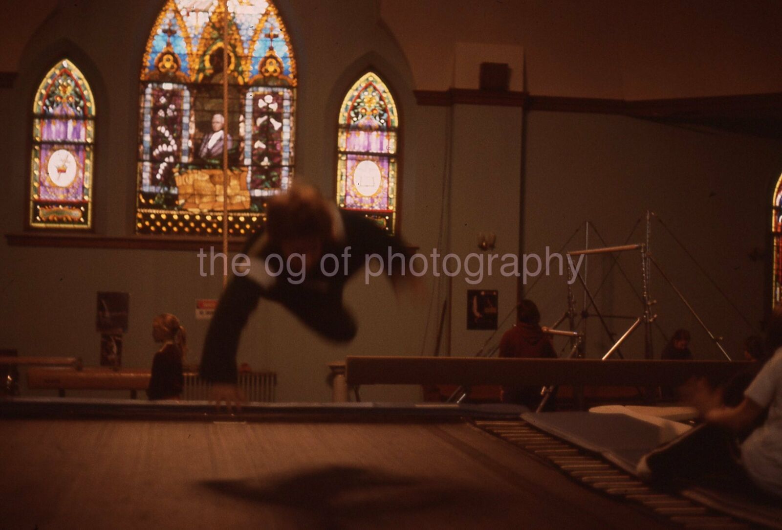 CHURCH TRAMPOLINE Kid 35mm FOUND SLIDE TransparencyPhoto Poster painting 02 T 5 L