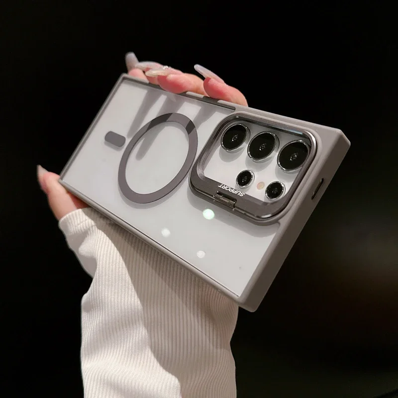 Compatible with Samsung S25 Ultra phone case, metal lens holder, magnetic transparent acrylic S24FE, drop-proof hard