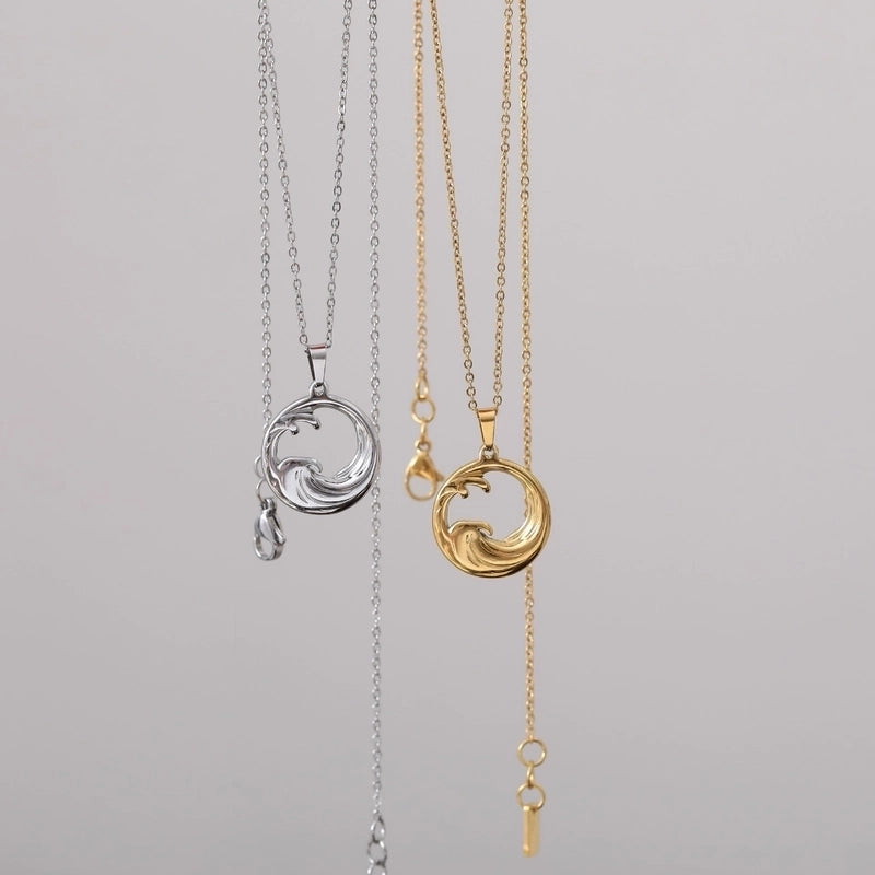 Casual Hawaiian Sea Wave 201 Stainless Steel 304 Stainless Steel 18K Gold Plated Hollow Out Pendant Necklace