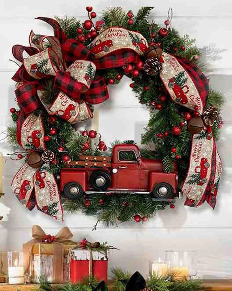 Christmas Wreath Red Truck Decoration