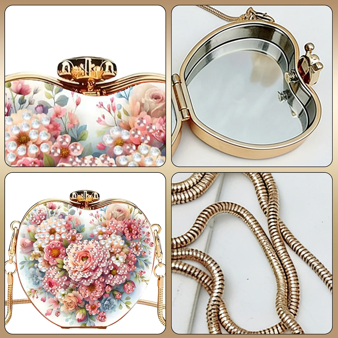 Flowers DIY Acrylic Love Diamond Art Painting Card Case Wallet with Chain Small Diamond Painting Crossbody Bag for Adults Women Girls Gift
