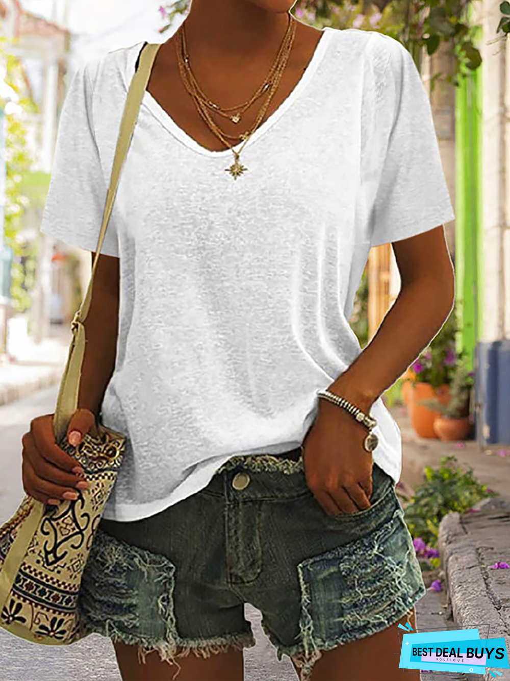 Casual Short Sleeve Plain T-Shirt