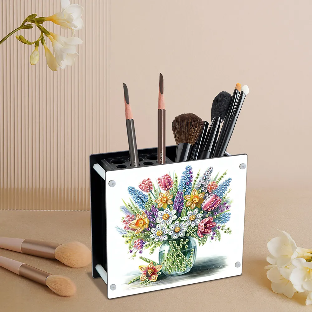 DIY Flower Special Shaped Diamond Painting Acrylic Pencil Holder Organizer