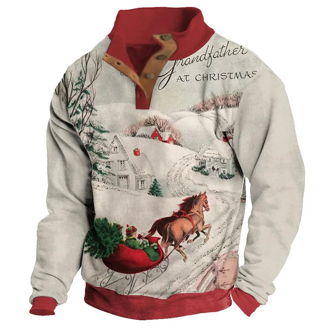Men's Sweatshirt Christmas Buttons Stand Collar Daily Tops / DarkAcademias /Darkacademias