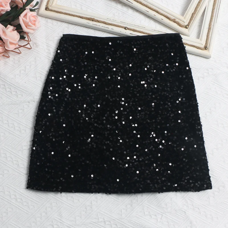Nigikala Nigikala Lewd Skirt High Waist Thin Anti-Light Bag A Word Flashy Bundi Skirt 8021