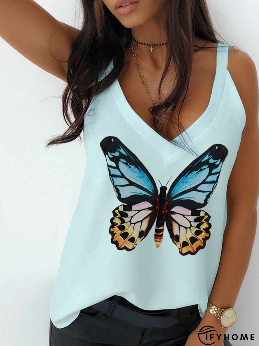 Casual Plus Size V Neck Printed Tank Tops | IFYHOME