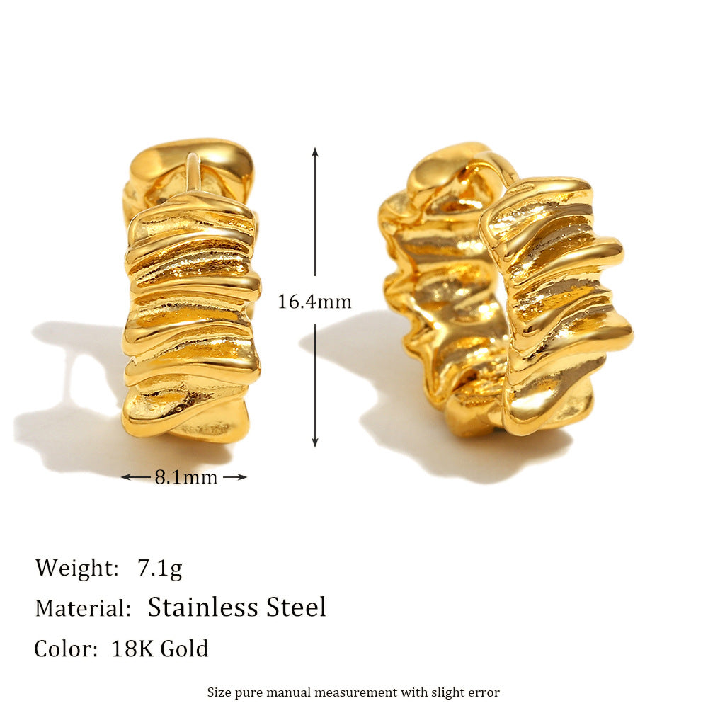 French Retro Geometric Red Agate Earrings Stainless Steel Plated 18K Gold Eye Fold Earrings