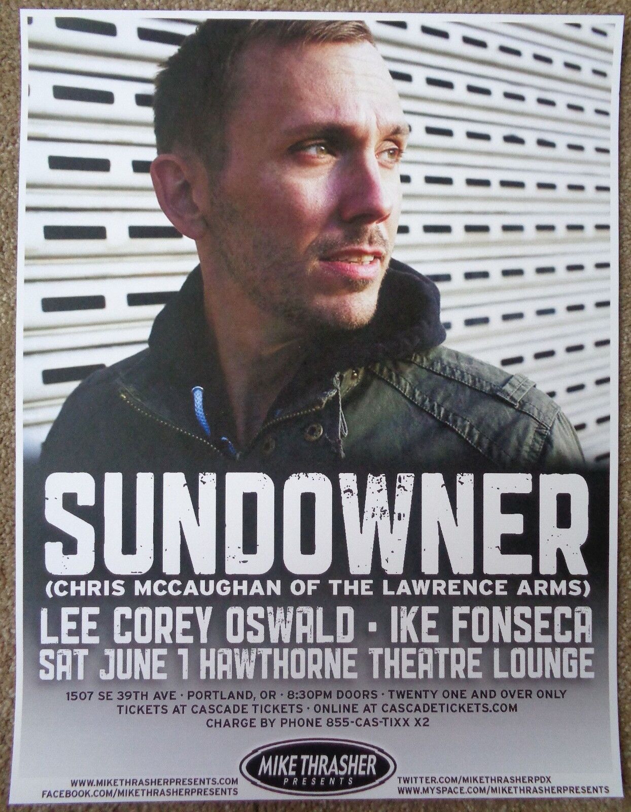 SUNDOWNER Gig POSTER 2013 LAWRENCE ARMS Portland Oregon Chris McCaughan Concert