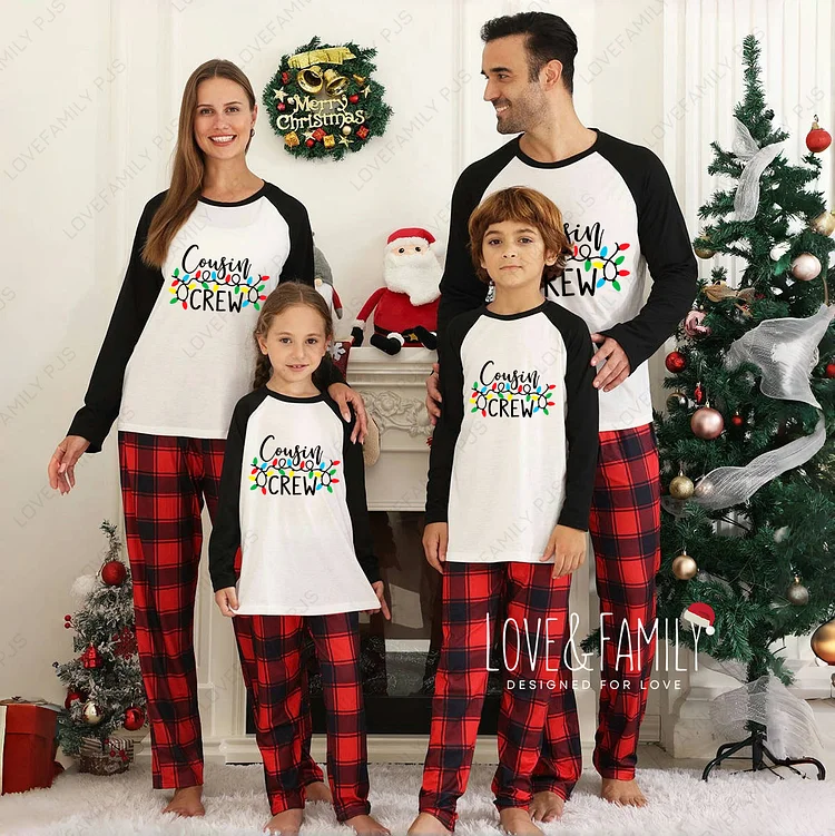 Cousin Crew Christmas Lights Buffalo Plaids Family Pajamas Sets