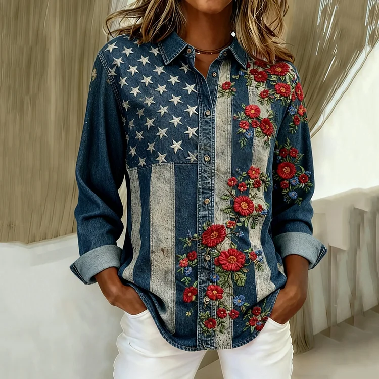 Women's Independence Day Print Casual Shirt