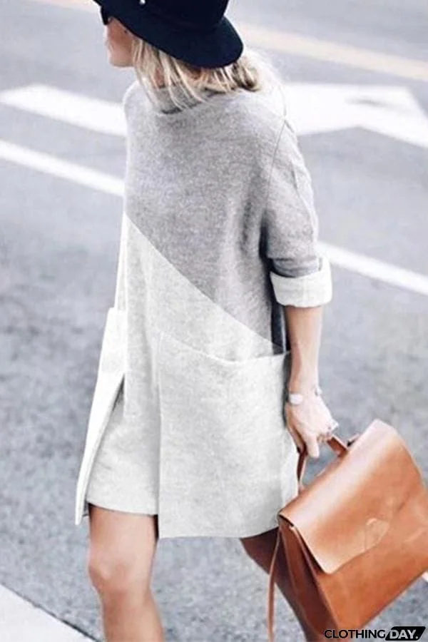 Mockneck Color Block Big Pockets Dress