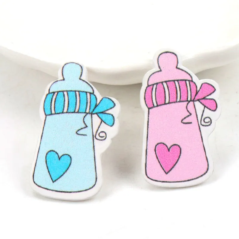 Blue/Pink Baby Series Pattern Scrapbooking Craft DIY Wood For Handmade Sewing Home Kids Birthdays Party Decorations 20pcs 35mm