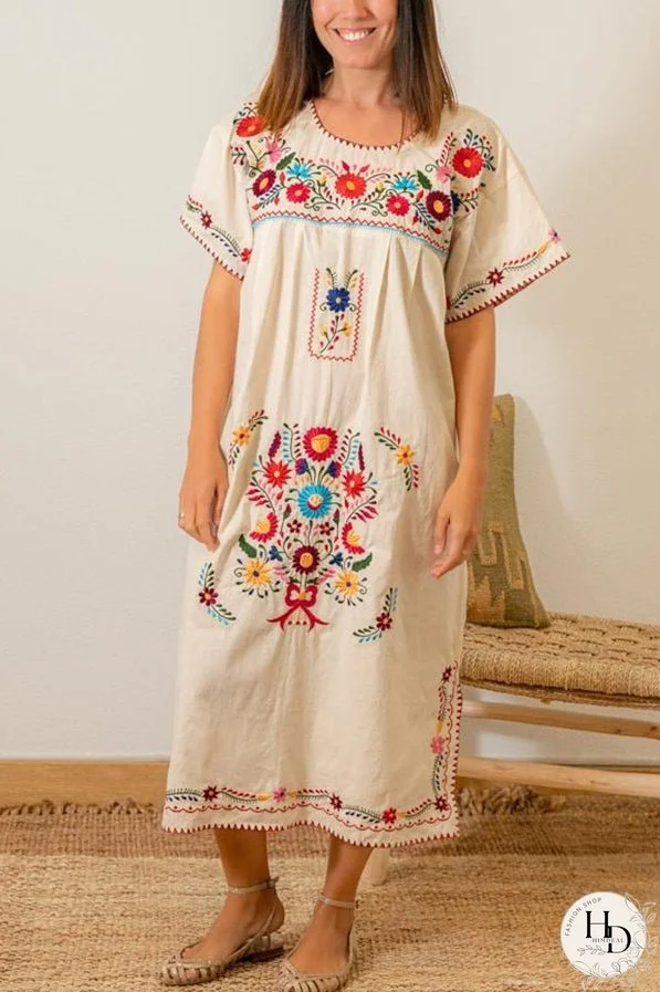 BEIGE HANDMADE MEXICAN DRESS