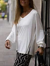 Women Solid Color V Neck Loose Top