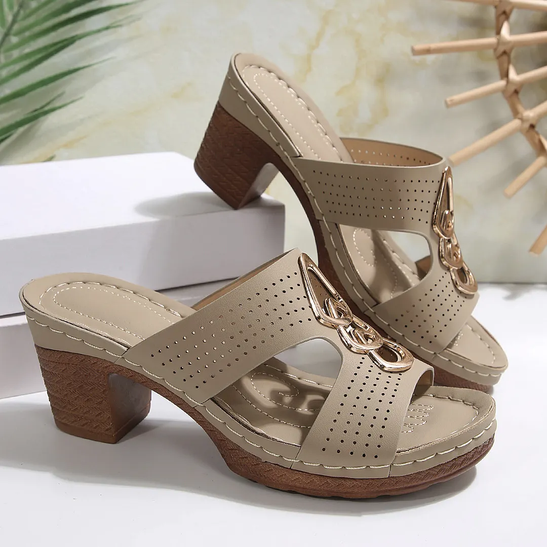 Breakj Breakj New Slope And Thick-Soled Slippers Women's Shoes Thick Heel Thick-Sed Fish Mouth Type Slippers