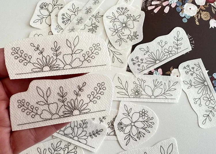 Mabor 72Pcs Wash Away Stick Embroidery Paper Water Soluble Hand Embroidery  Patterns Dissolvable Embroidery Paper Embroidery Stickers Flower Wash Away
