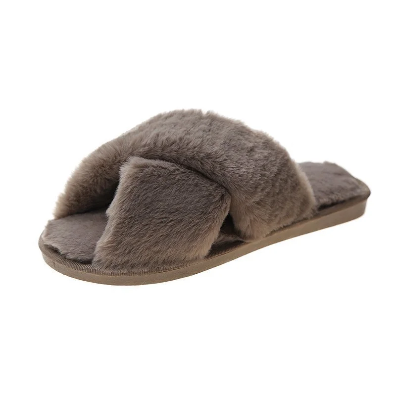 Yyvonne Women's Winter Indoor Cute Korean Version Of Futair Personality With Woolen Cotton Home Dormitory Hairy Slippers