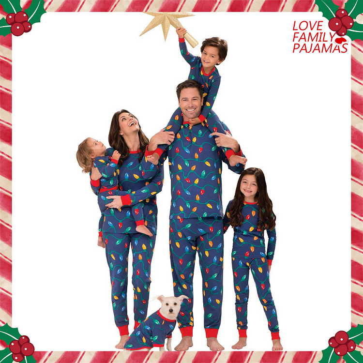 Christmas Lights String Pattern Matching Family Pajamas Set
