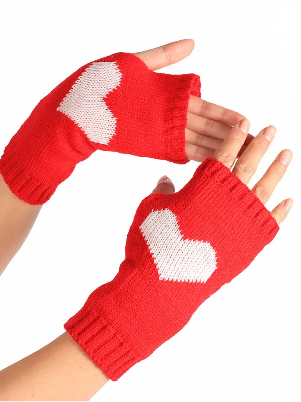 Christmas Costumes Sweet Style Heart Intarsia Mitten