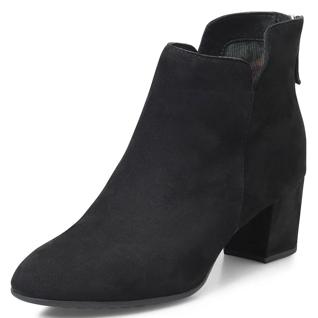 Vegan Suede Round Toe Zipper Ankle Boots for Women with Block Heel