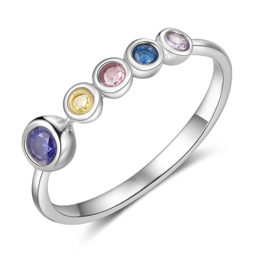 INKA 925 Sterling Silver April Birthstone Ring – CZ Beaded Stacker Thumb Ring – Round Clear – UK Made