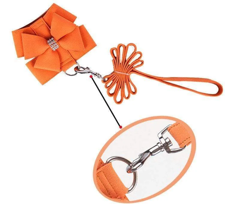 Diamonds and Bow Dog Harness(With Free Leash)