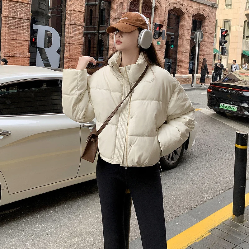 Toloer Maillard Wears Down Cotton Jacket Female 2024 New Short PU Leather Winter Coat Small Padded Clothes Padded Jacket Female-Outfit Ideas