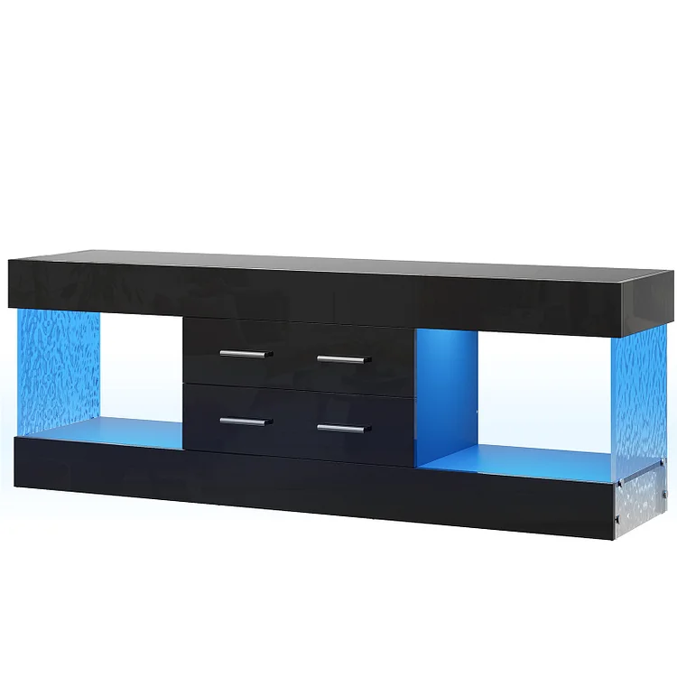 Bestier TV Stand for TVs up to 65", Modern Entertainment Center for TVs with LED Light, High Gloss TV Console Table with Storage Drawers