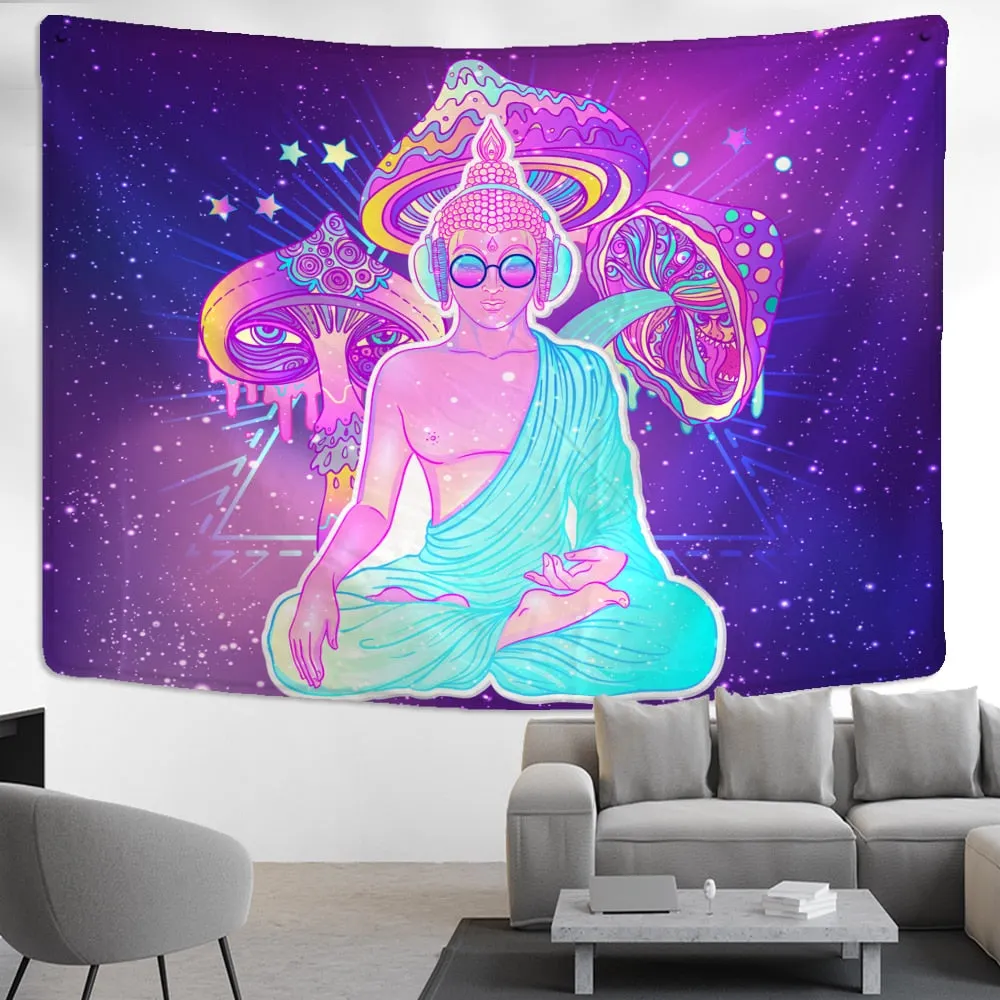 Mushroom Tapestry Wall Hanging Indian Mandala Bohemian Style Psychedelic Hippie Night Moon Witchcraft Home Decor