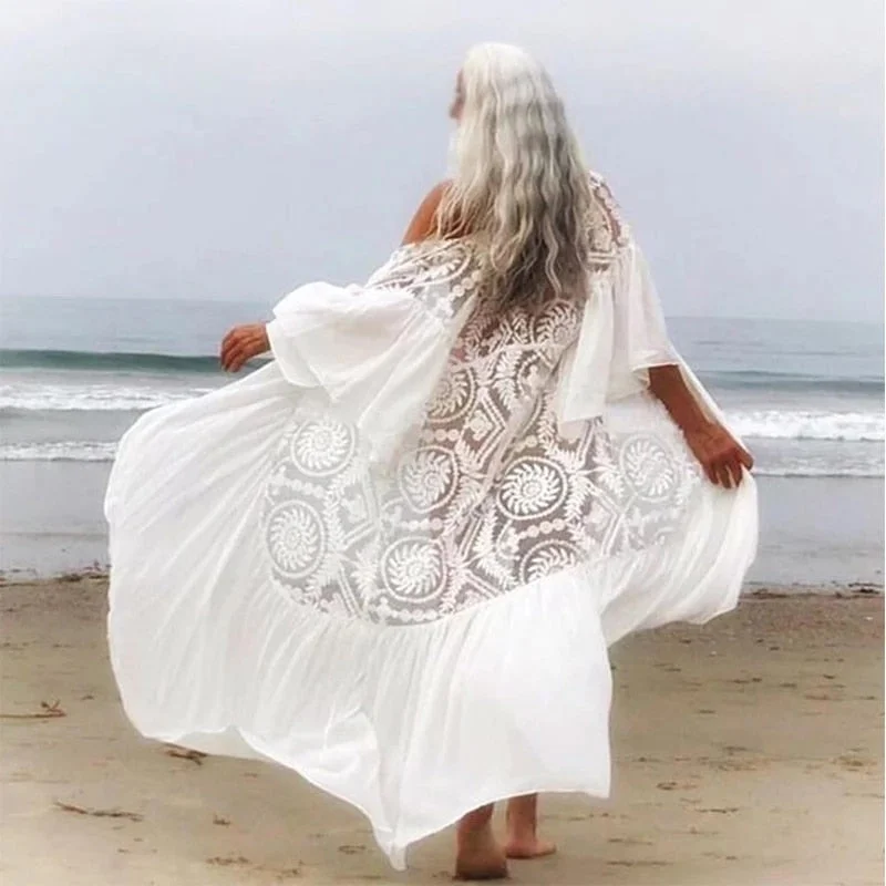 Bikini Cover Up Lace Hollow Crochet Swimsuit Beach Dress Women 2020 Summer Ladies Cover-Ups Bathing Suit Beach Wear Tunic