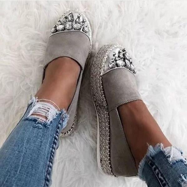 Gray Platform Rhinestone Holiday Flats & Sneakers