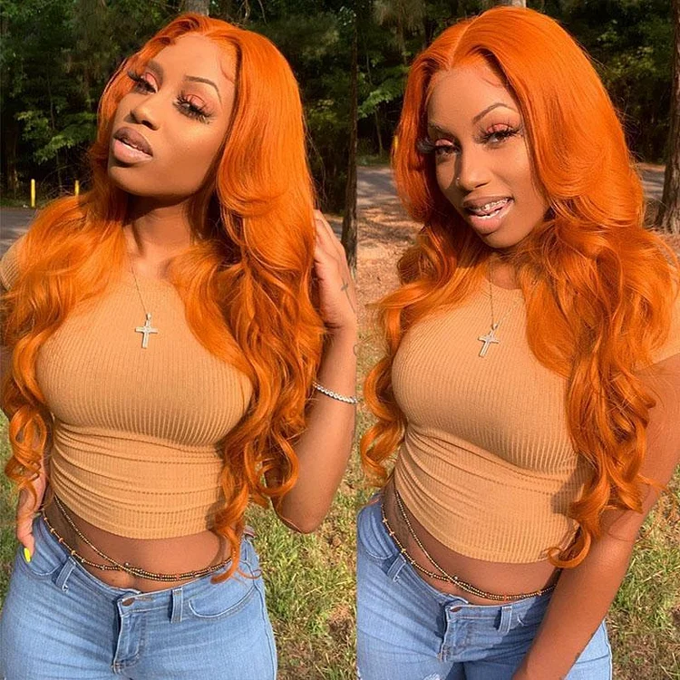 Brazilian Body Wave Human Hair Wigs 28 30 inch 150% Orange Ginger Color Remy Long Lace Front Human Wig Pre Plucked