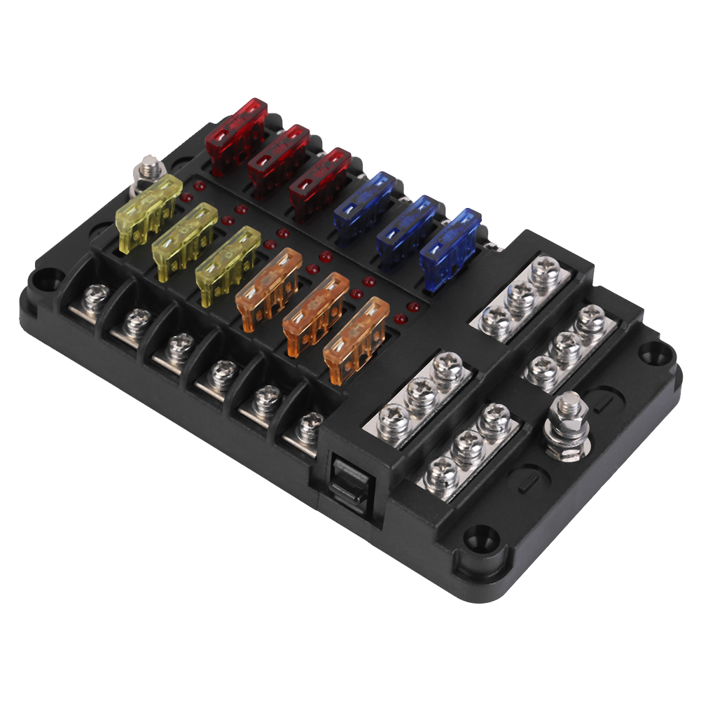 

12 Way Fuse Block Standard Blade Fuse Holder with Negative Bus for Car Boat, 501 Original