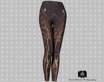 Pornhint Leggings Tights Real Tree Tights Brown Leggings Real Tree Nature Woodland Forest Print - Dawn Mercer Designer Wear