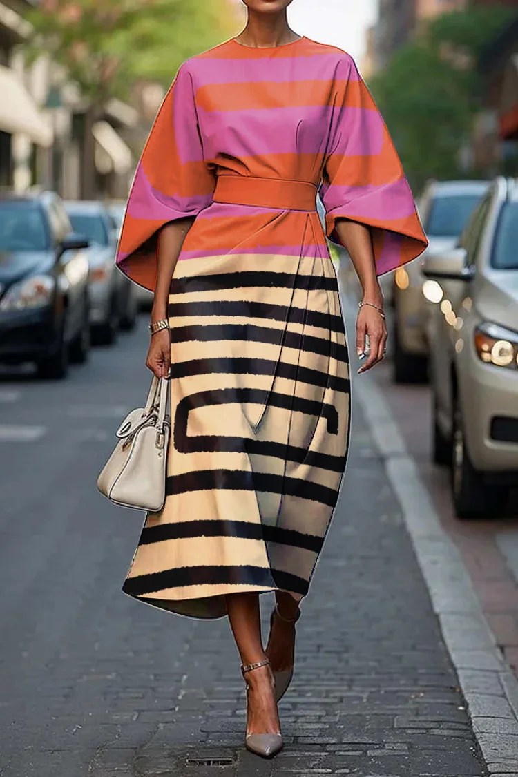 Women's Elegant Abstract Art Print Midi Dress