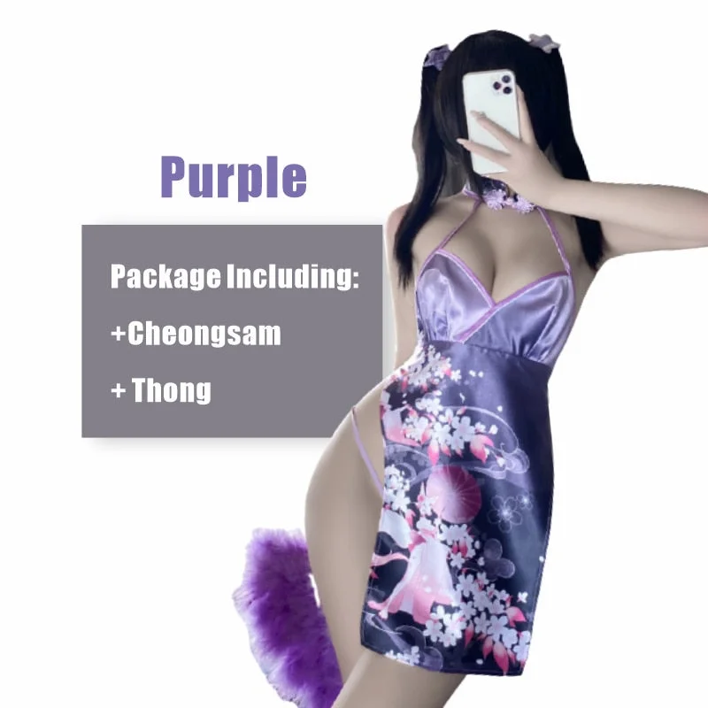 Japanese Style Anime Hollow out Charming Cheongsam Sexy Lingerie Temptation High Slit Uniform Cosplay Porno Lovely Outfits New